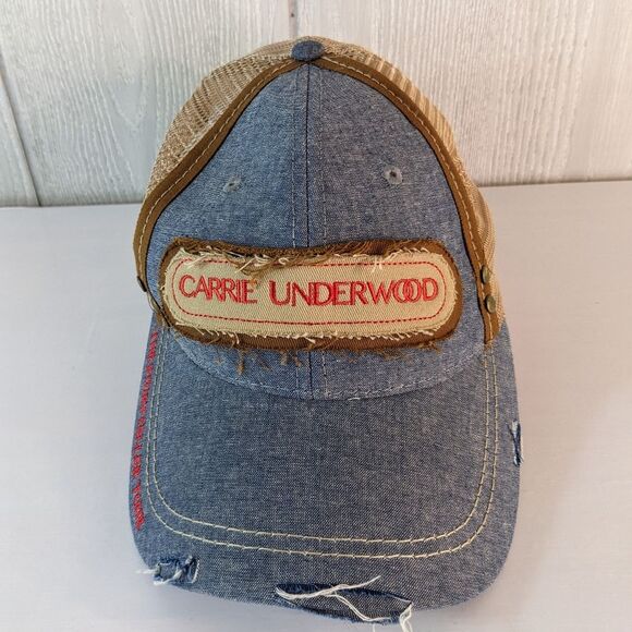 Carrie Underwood The Storyteller Tour Denim Distressed Trucker Hat EUC OSFM - Picture 7 of 7